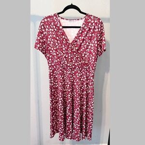 MSBASIC Red Floral V-Neck Midi Dress XL